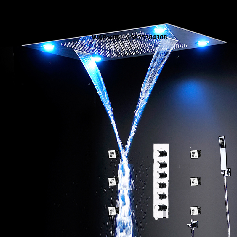 Led Rainfall Shower Head Waterfall - Große LED-Duscharmaturen, Thermostatisches Duschset fürs Badezimmer,