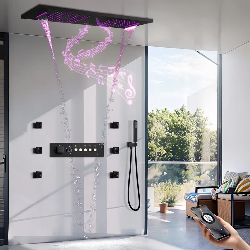 Concealed Thermostatic Shower System Set - Intelligentes Decken-Regenduschset 36x12 Zoll LED Musik