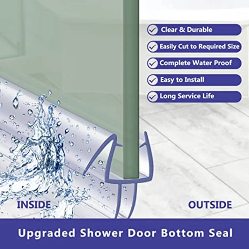 Shower Door Bottom Seal Strip Sweep - Kleberfreier Duschdichtungsstreifen, transparenter PVC-Versiegelungsstreifen, 6–12 mm,