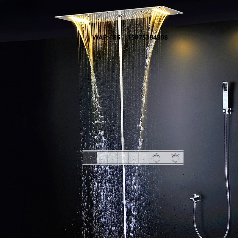 Led Rainfall Shower Head Waterfall - Badezimmer Smart LED Regendusche Wasserfall-Duschkopf-Set 700x380MM