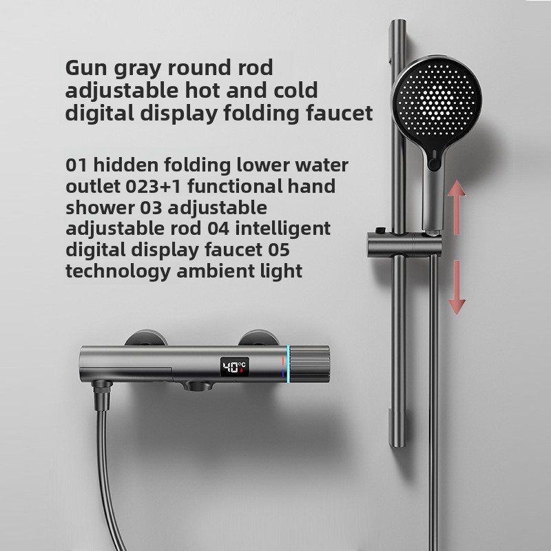 Thermostatic Mixing Valve Digital Display - Minimalistisches Duschset in Gunmetal-Grau mit Handbrause,