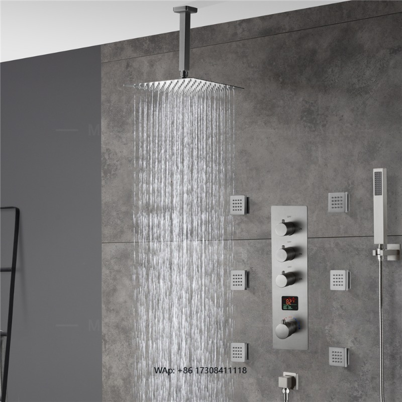 Concealed Thermostatic Shower System Set - Luxuriöses Badezimmer-Thermostat-Duschsystem aus gebürstetem Nickel, verdecktes
