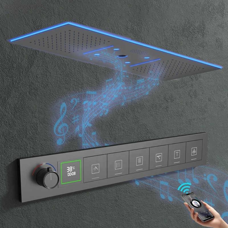 Led Rainfall Shower Head Waterfall - Musik-Duschkopf Badezimmer LED Regendusche Set Thermostatisches