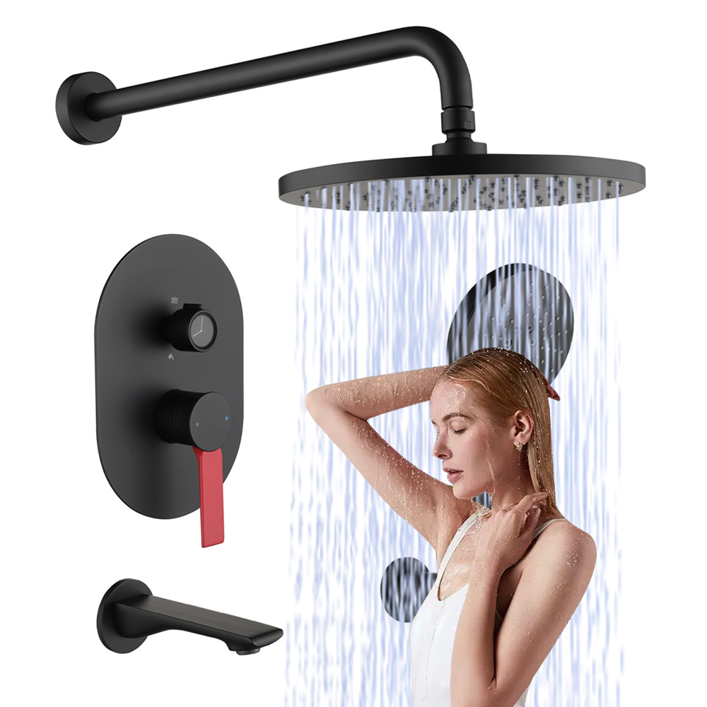 Concealed Thermostatic Shower System Set - Hochwertiges, mattschwarzes, verdecktes Regenduschsystem, moderne Badewanne,