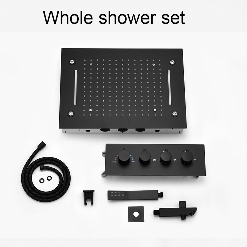 Led Rainfall Shower Head Waterfall - Schwarzes 2-Funktionen-Duschkopf-Set für Deckeneinbau, LED, Regenwasserfall,