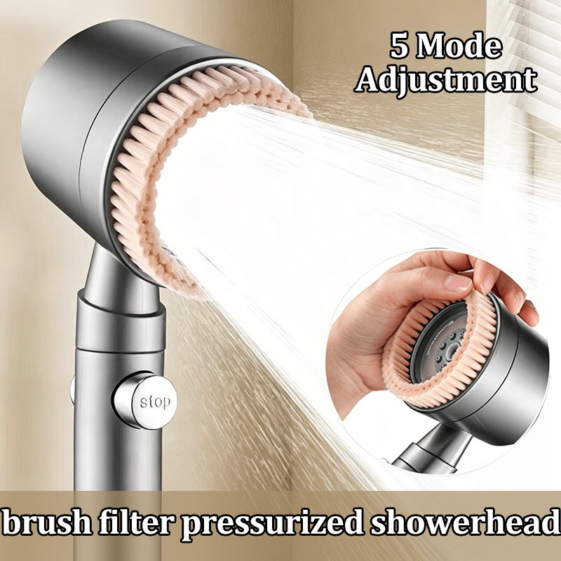 Handheld Shower Head High Pressure Filter - 5-Gang Verstellbarer Handbrausekopf mit Reinigungsbürste Leistungsstarker