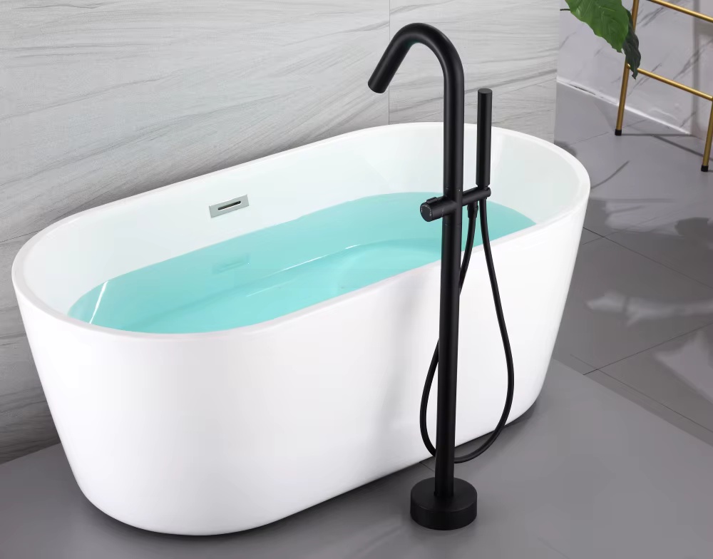 Freestanding Bathtub Filler Faucet Floor - Matt-schwarzer, schwenkbarer Schwanenhals-Auslauf für Badewannen, freistehender,