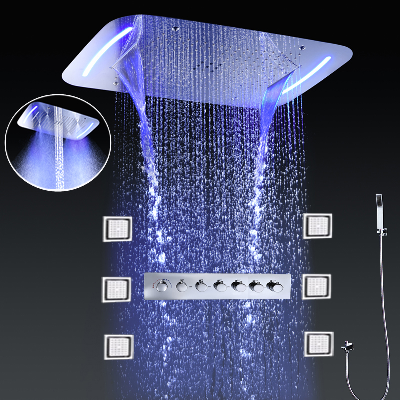 Led Rainfall Shower Head Waterfall - hm Modernes Großes LED-Decken-Duschset mit Regen-,