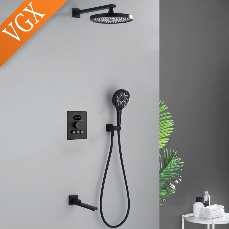 Concealed Thermostatic Shower System Set - VGX verdecktes thermostatisches Duschsystem-Set, Temperatur-Digitalanzeige, Wasserfall-Duschsystem,