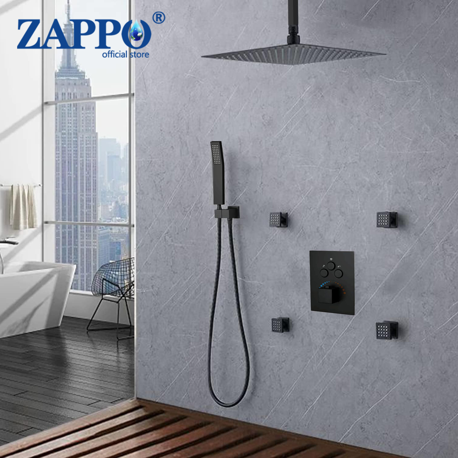 Thermostatic Shower Faucet Valve 3 Way - ZAPPO Thermostatisches Duschsystem, schwarz, 10-Zoll-Duscharmaturenset mit