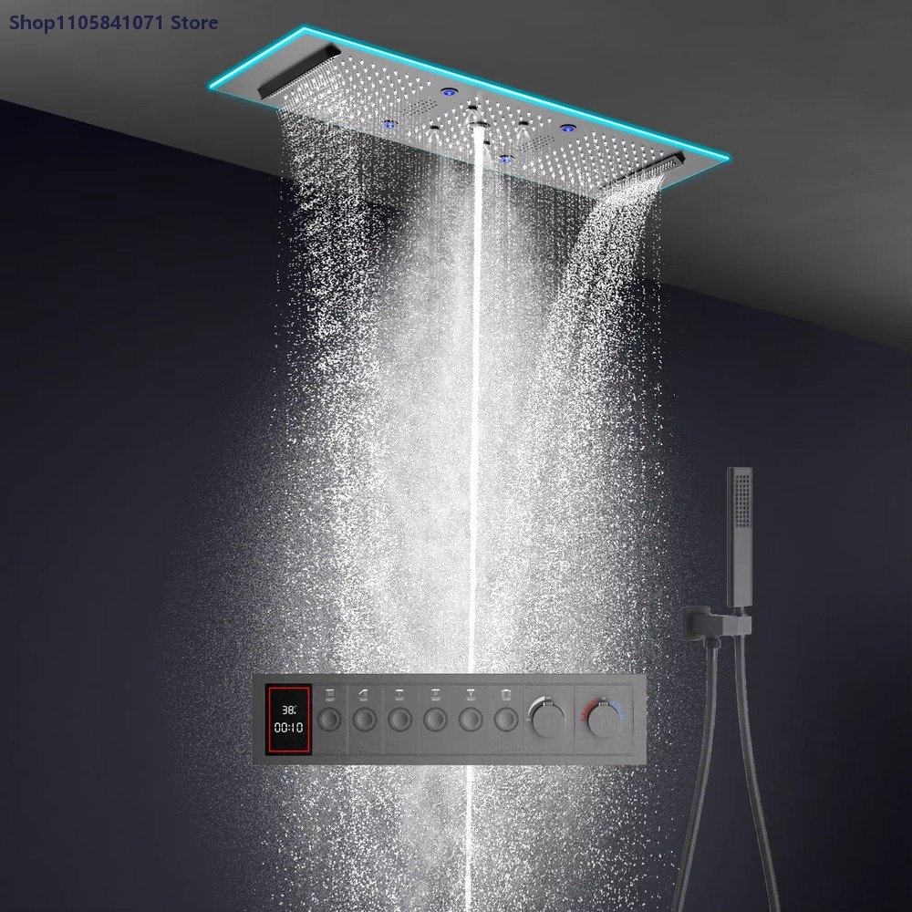 Led Rainfall Shower Head Waterfall - 900x300mm Thermostatisches Duschsystem mit Bluetooth-Musik, LED-Regen-