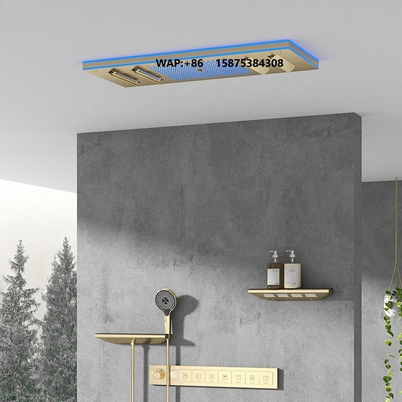 Led Rainfall Shower Head Waterfall - Neues Design Gebürsteter Gold-LED-Musik-Duschkopf 7 Funktionen