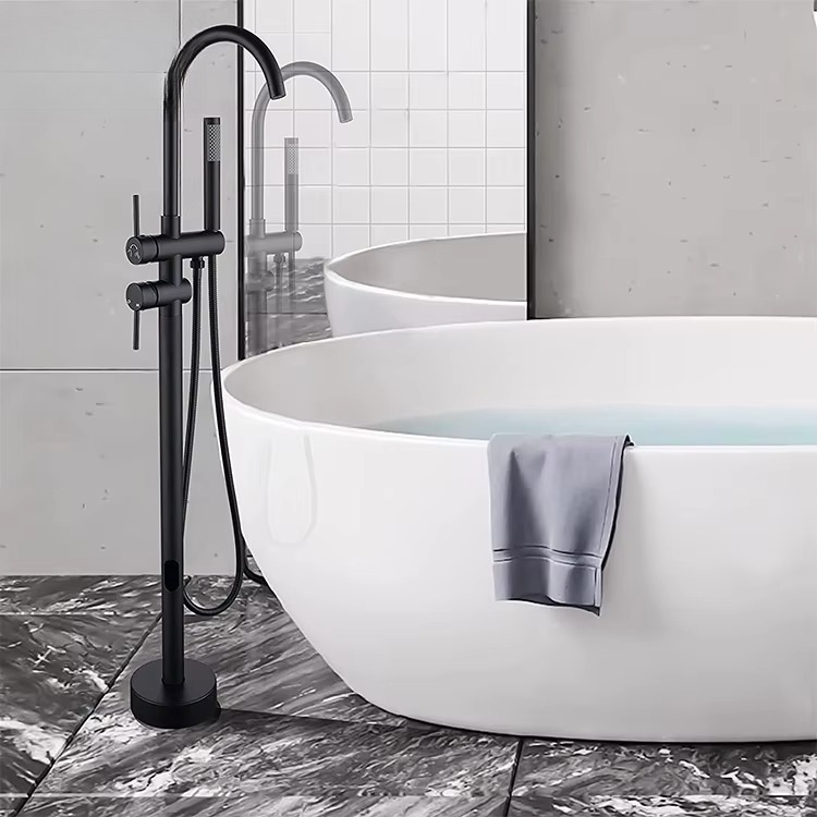 Freestanding Bathtub Filler Faucet Floor - Schwarzer, freistehender Badewannen- und Duschmischer aus
