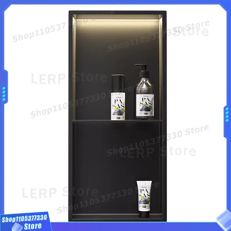Shower Niche Stainless Steel Recessed - Mattschwarze Edelstahl-Duschablage, doppelt selbstklebend, keine Fliesen