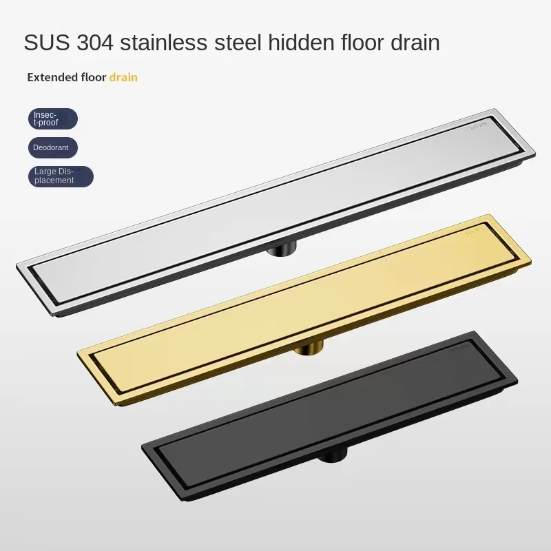 Linear Shower Drain Stainless 304 Tile In - 304 Edelstahl Unsichtbarer Fliesen-Bodenablauf Gebürstetes Gold
