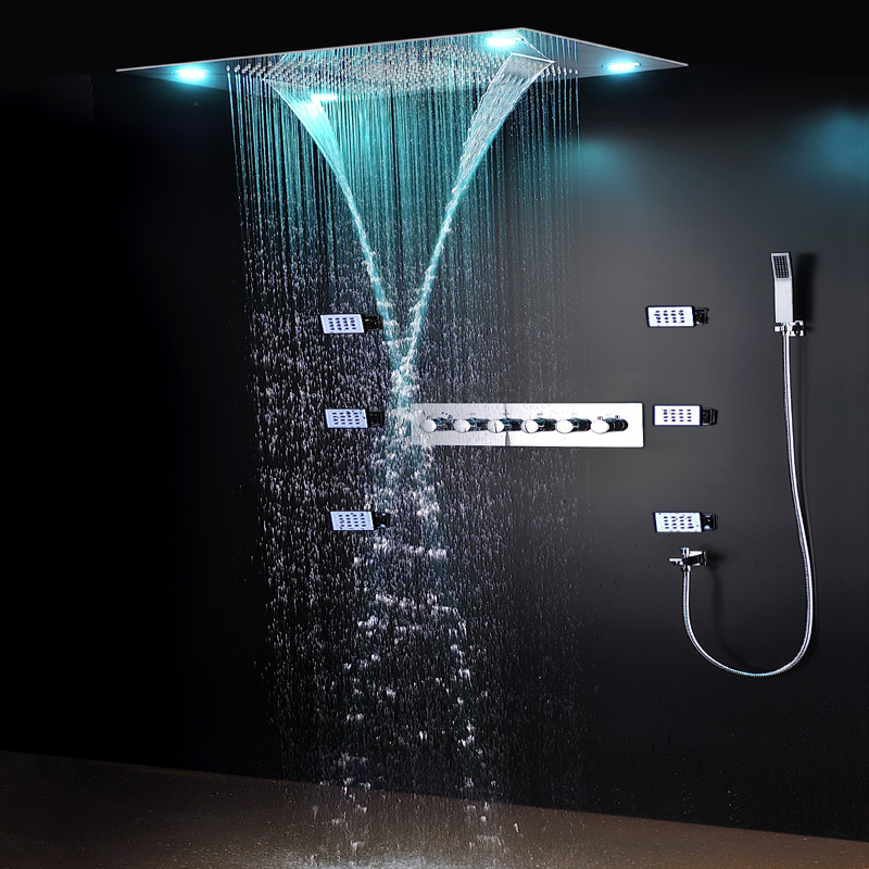 Große LED-Duscharmaturen, Ther – Led Rainfall Shower Head Waterfall Bewertung und Preis