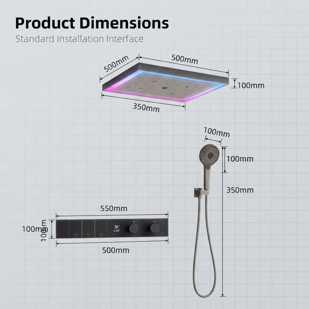 600x500 Quadratischer 4-Funkti – Concealed Thermostatic Shower System Set Bewertung und Preis