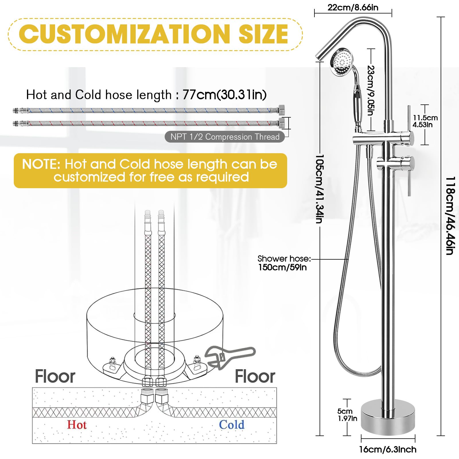 Freistehender Badewannenhahn,  – Freestanding Bathtub Filler Faucet Floor Bewertung und Preis