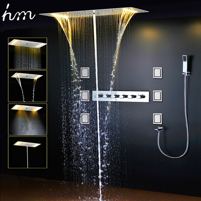 hm Luxus-Decken-LED-Duschset,  – Led Rainfall Shower Head Waterfall Bewertung und Preis