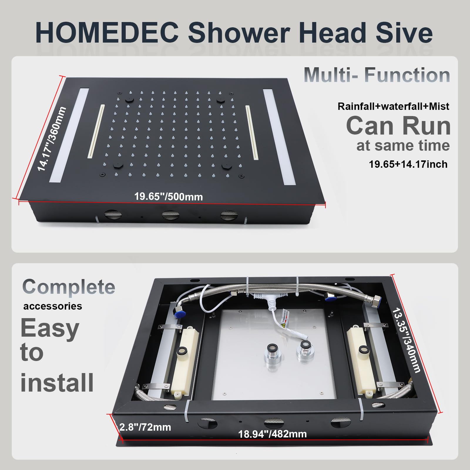 Chrom 304 Edelstahl 14x20 Zoll – Led Rainfall Shower Head Waterfall Bewertung und Preis