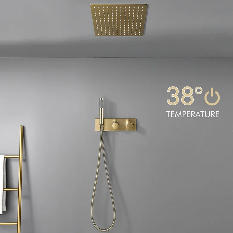 Gebürstetes Gold Doppelfunktio – Concealed Thermostatic Shower System Set Bewertung und Preis