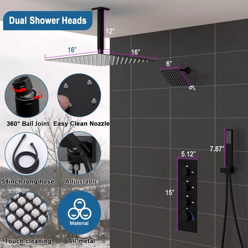 Verdecktes Badezimmer-Duschsys – Rainfall Shower Head Ceiling Mount 16 Inch Bewertung und Preis