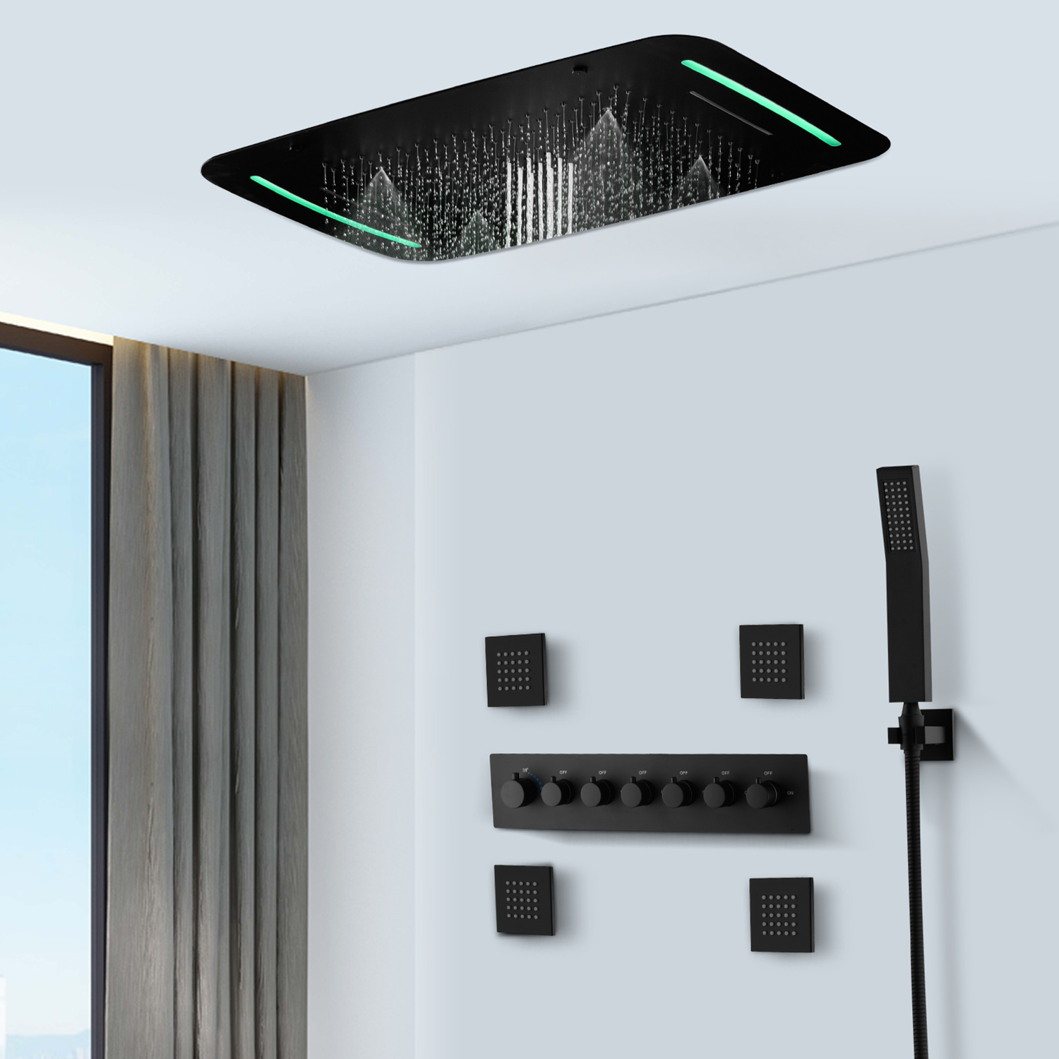 Modernes Badezimmer 6-Funktion – Led Rainfall Shower Head Waterfall Bewertung und Preis